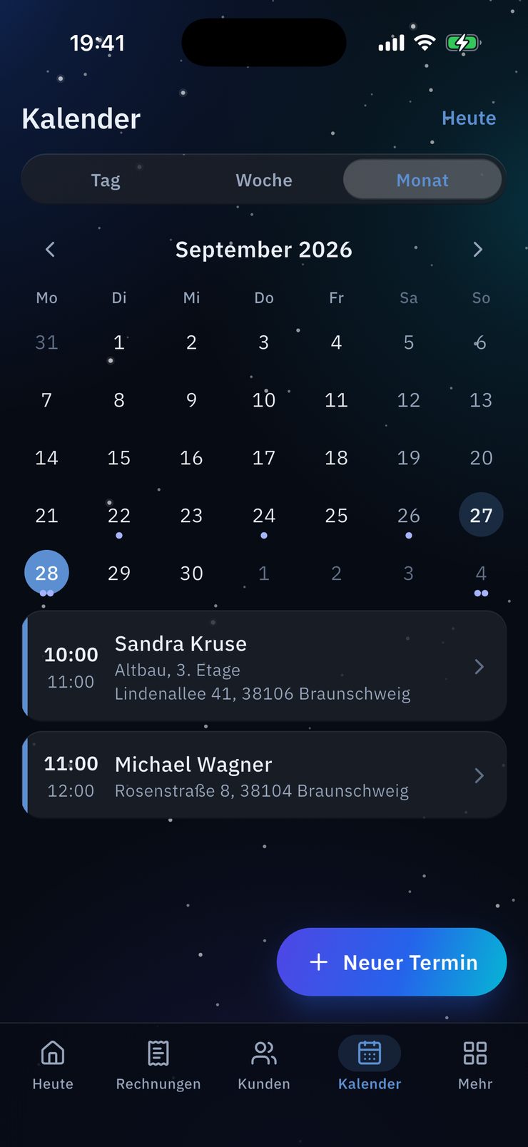 OfficePilotPro: Kalender mit Terminübersicht
