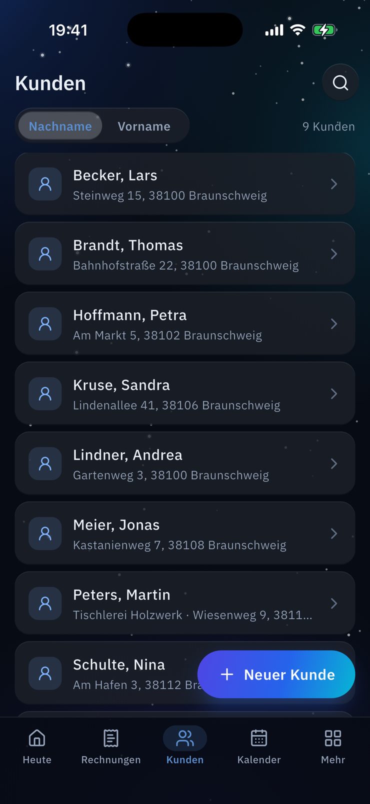 OfficePilotPro: Kundenliste