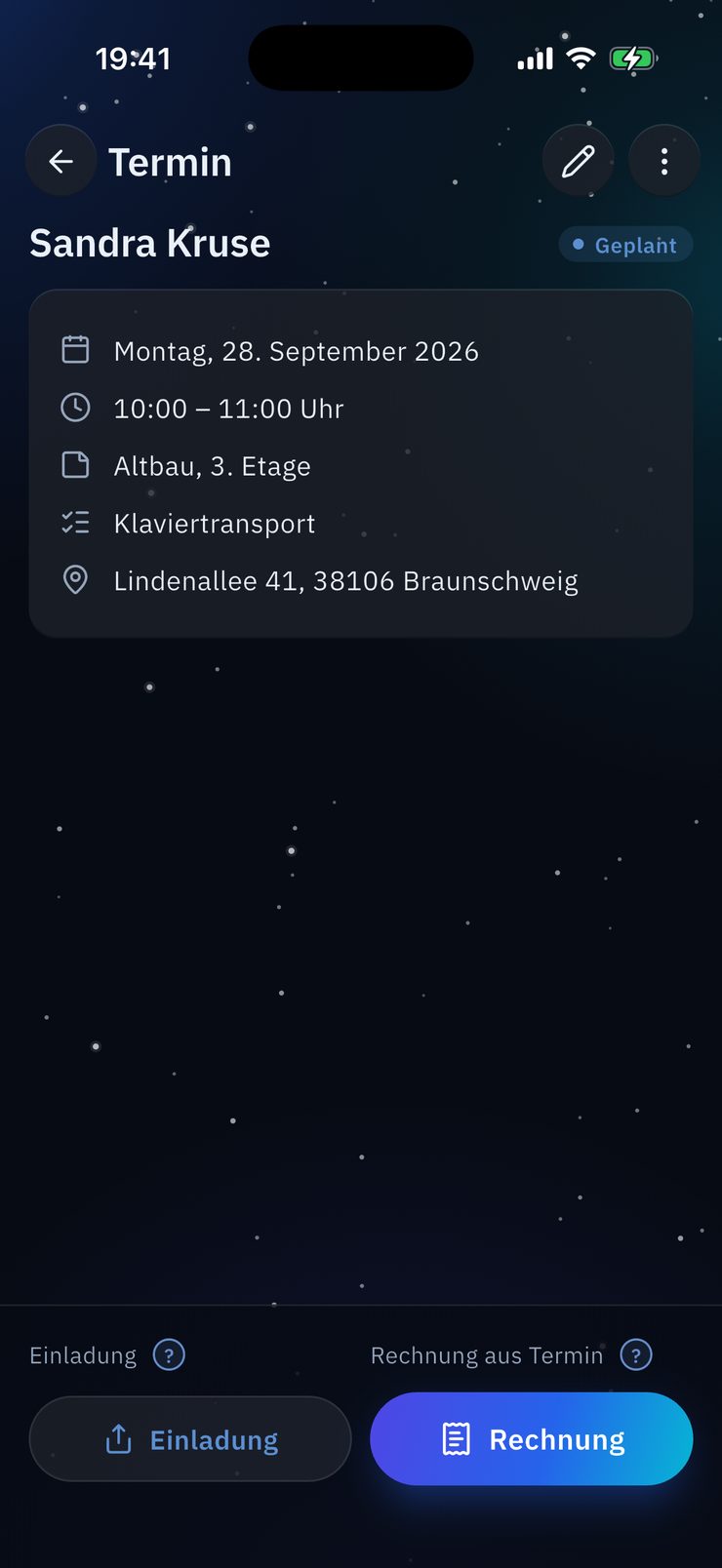 OfficePilotPro: Termin mit Einladung und Rechnung